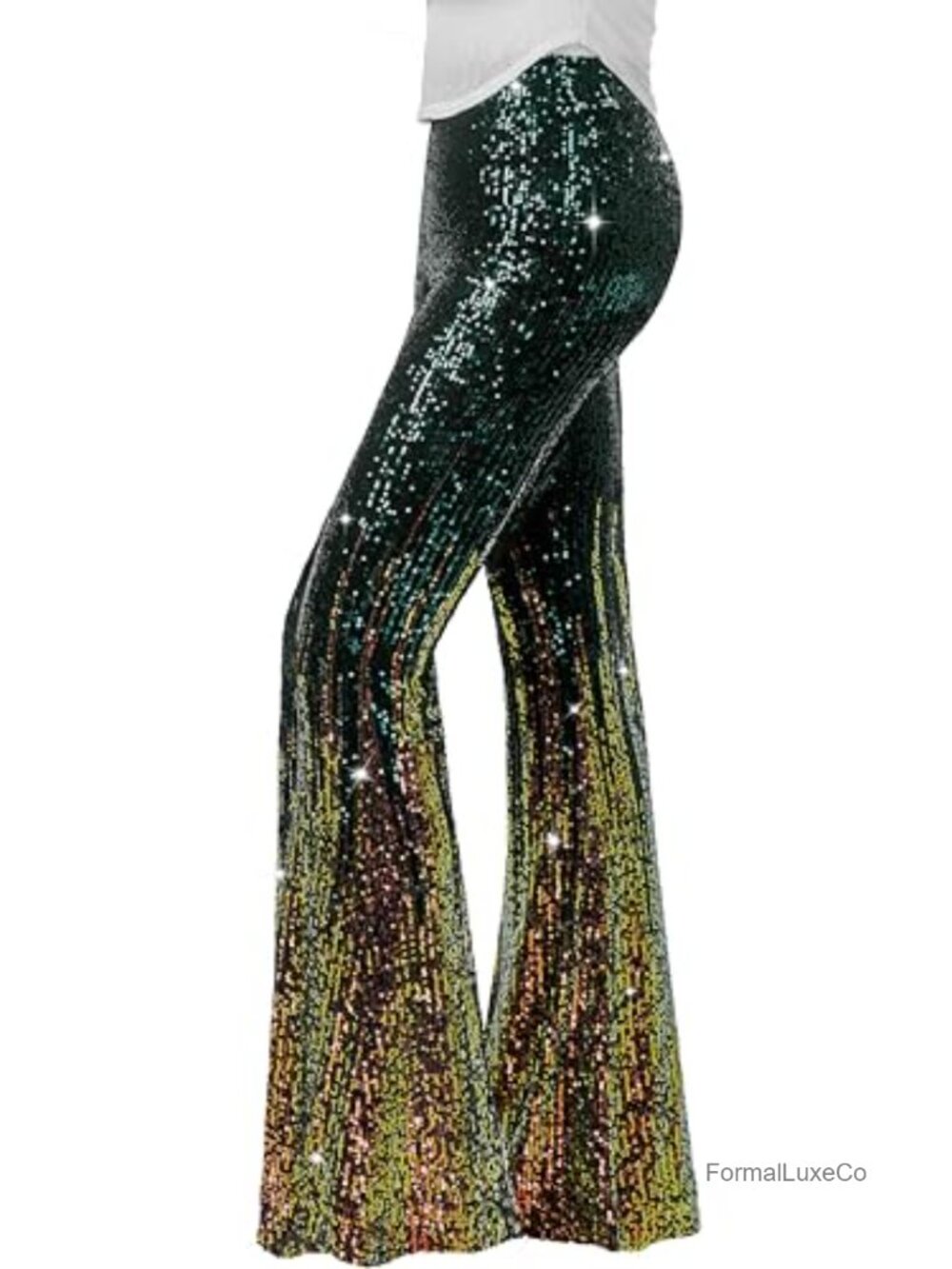 Sequin Flare Pants High Waisted Bell Bottom Disco Party Clubwear